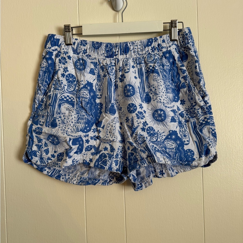 Cynthia Rowley Blue and White Patterned Women's Cargo Shorts